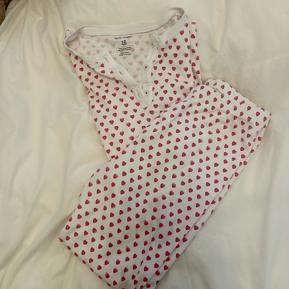 Roller rabbit pink heart long sleeve pajamas